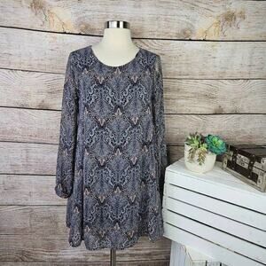 ASTR Floral Long Sleeve Lined Navy Button Cuff Shift‎ Dress Size Extra Small